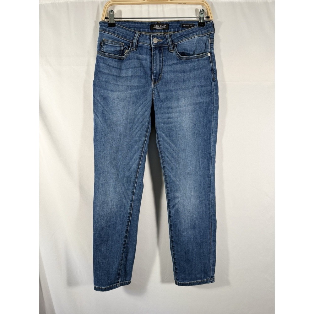 Judy Blue Relaxed Fit Mid Rise Distressed Whiskered Medium‎ Wash Jeans Womens 30
